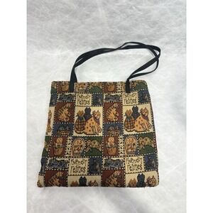 Vintage Tapestry Shoulder Bag Friendly Felines Cat Print 13" Zip Top Straps
